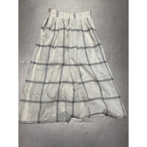 Vtg Calvin Klein Pleated Skirt High Waist S Cream Check Linen A-Line Hong Kong 6 - Picture 8 of 8